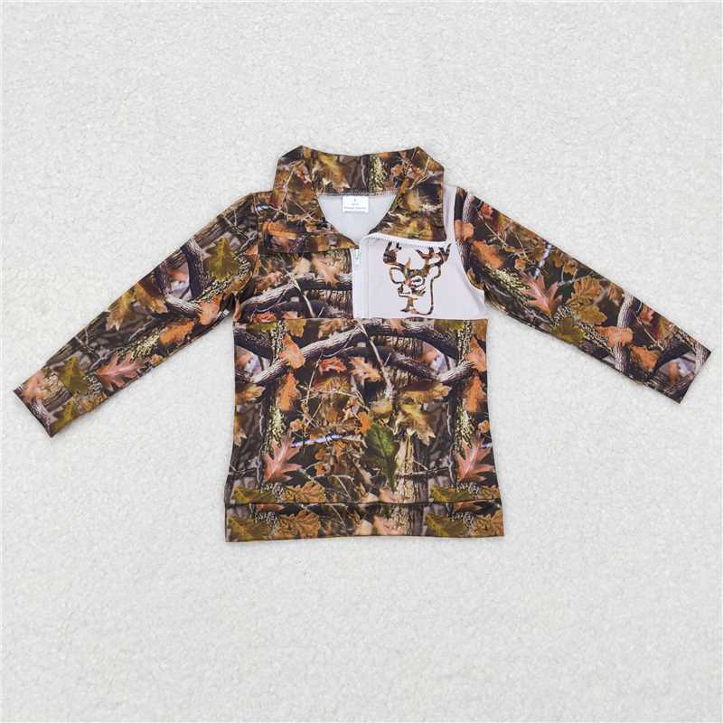 RTS NO MOQ BT0331  BT0333  BT0332 Brown Dead Leaves Zippered Long Sleeve Jacket