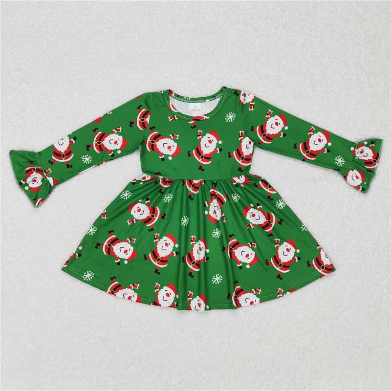 RTS NO MOQ SALES  G3-24-4/; Santa Claus green long-sleeved dress