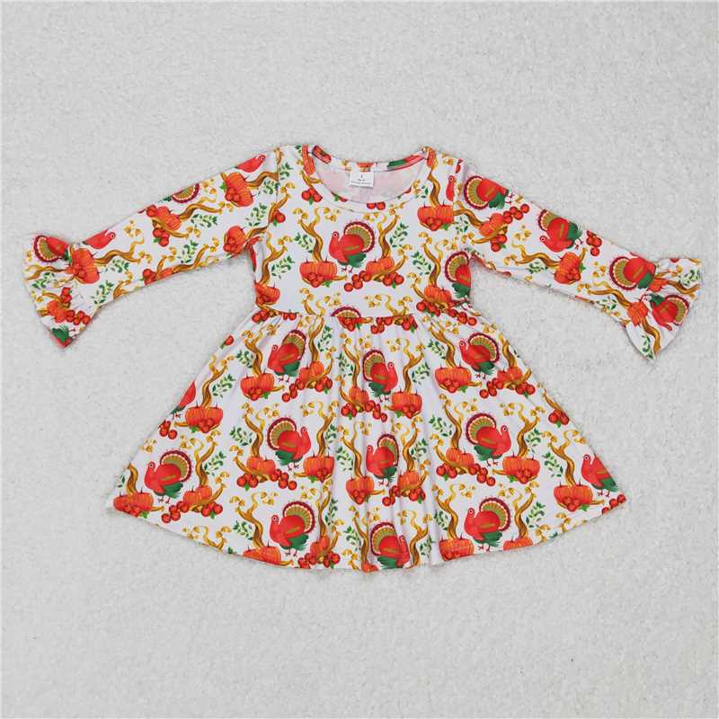 RTS NO MOQ SALES  G3-24-4/;' Peacock pumpkin white long-sleeved dress