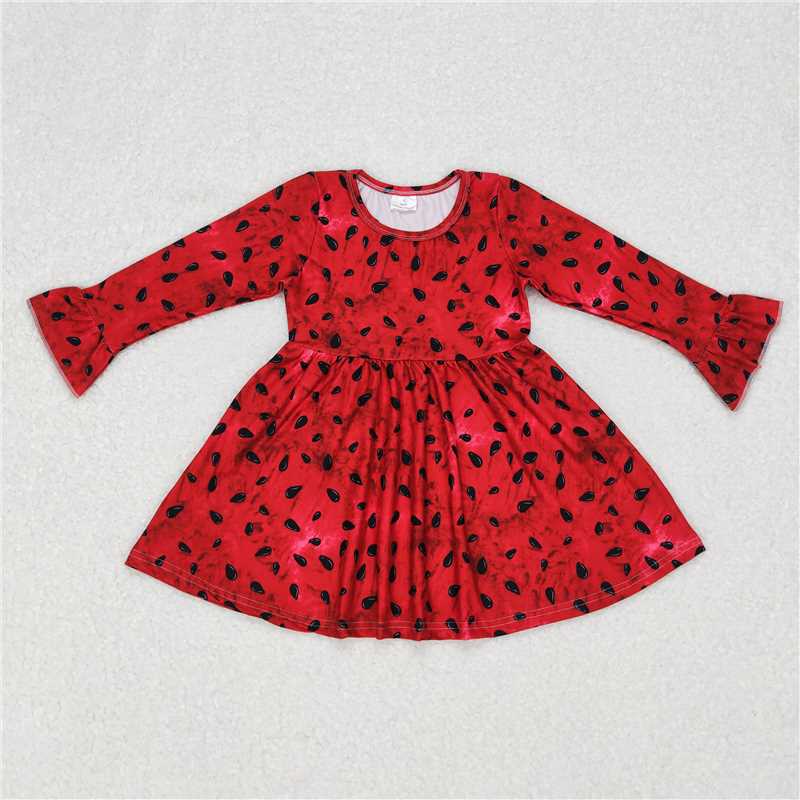 RTS NO MOQ SALES G6-11-7, Watermelon seed dark red long-sleeved dress