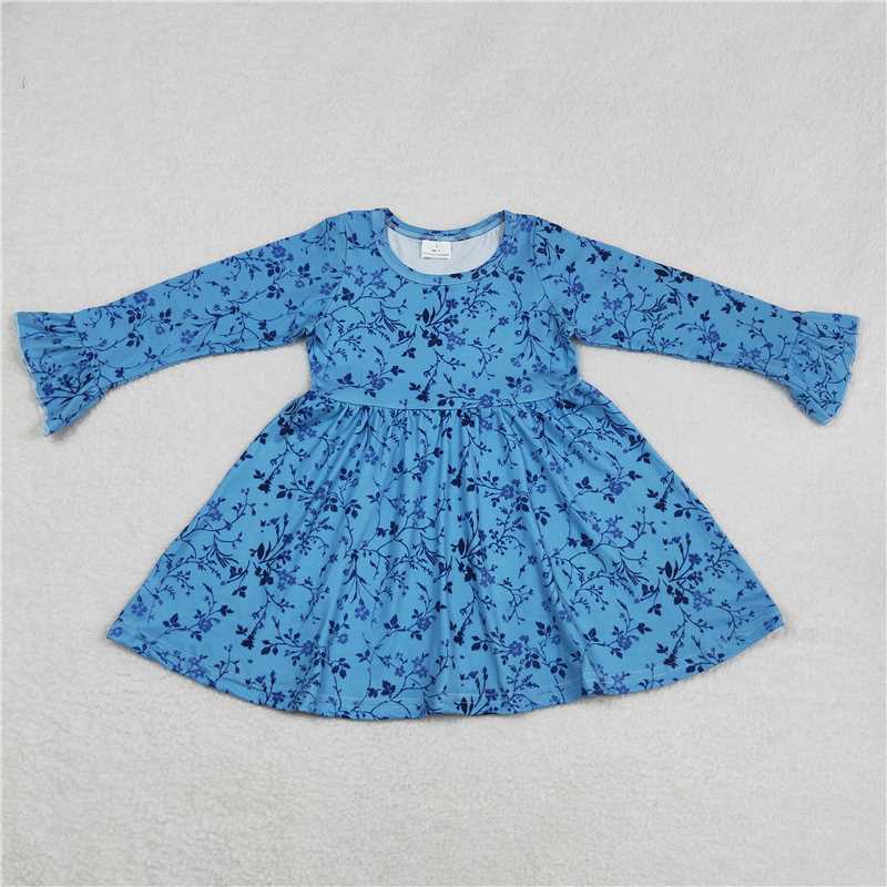 RTS NO MOQ SALES G6-11-6 Purple pattern blue long-sleeved dress