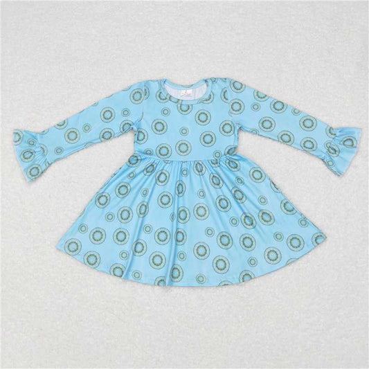 RTS NO MOQ SALES G6-11-3 Circle wreath blue long-sleeved dress