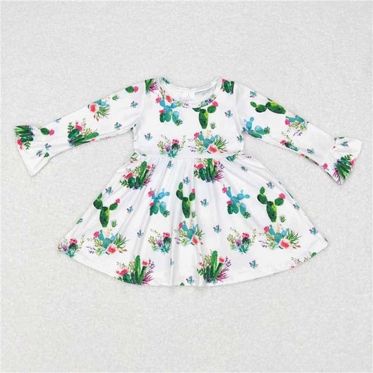 RTS NO MOQ SALES  G6-11-3; Cactus flower white long-sleeved dress