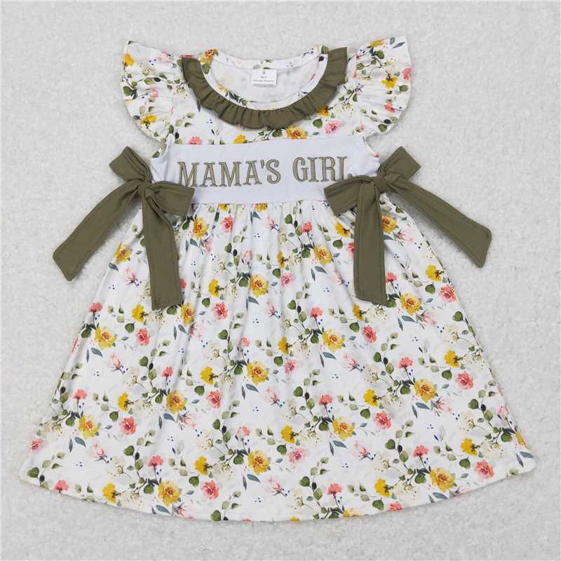 GSD0507 mama's girl embroidered green lace bow flower dress