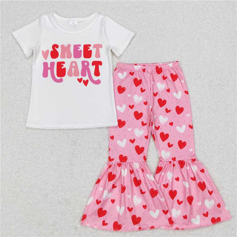 GSPO0984 sweet heart letter white short sleeve love pink suit