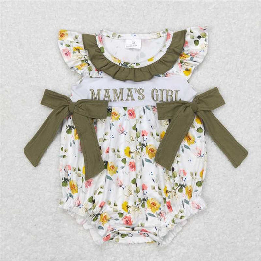 SR0478 mama's girl embroidered green lace bow flower flying sleeve jumpsuit