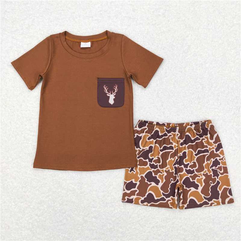 RTS BSSO0302  Elk camouflage pocket brown short sleeve shorts set