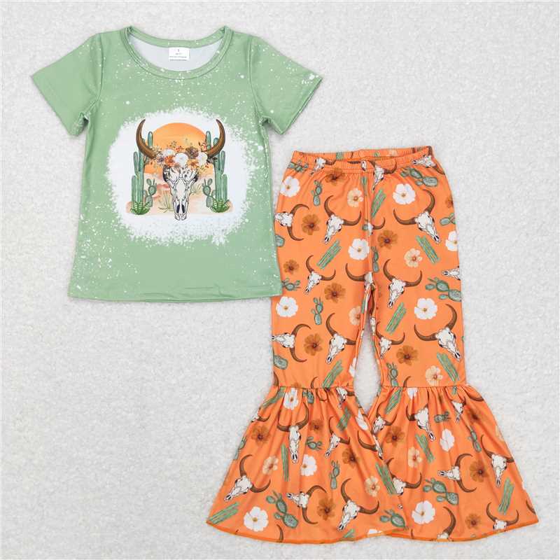 GSPO0990 Alpine bull cactus flowers orange green short-sleeved trousers