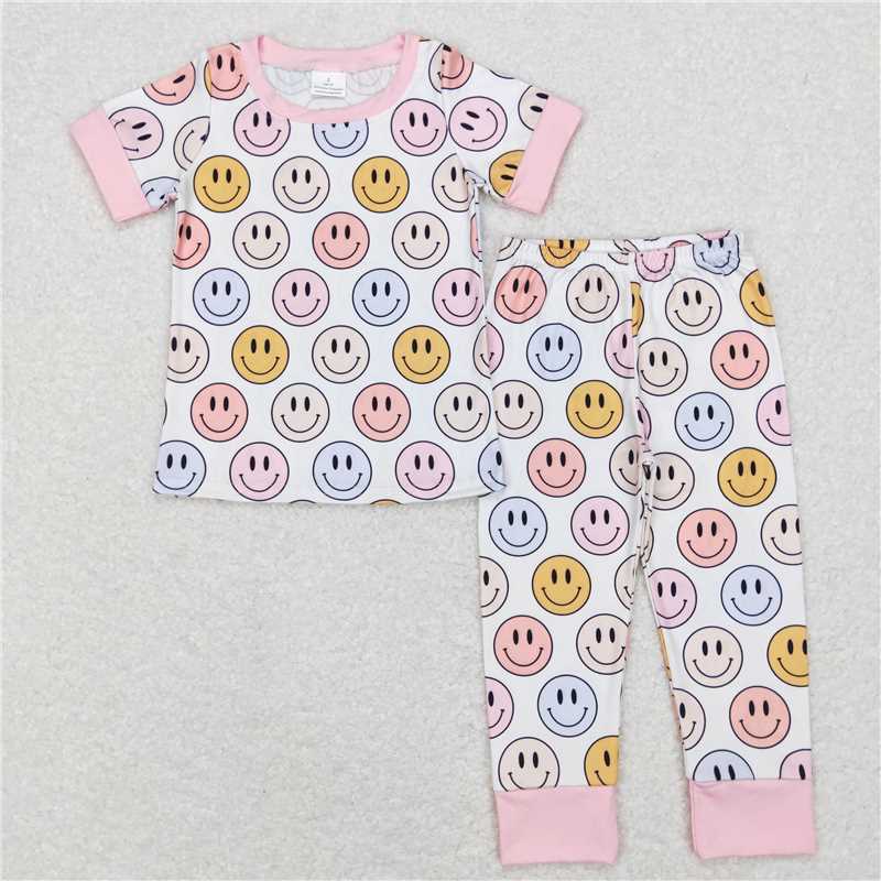 GSPO1078 Smiley pink and white short-sleeved trousers suit pajamas