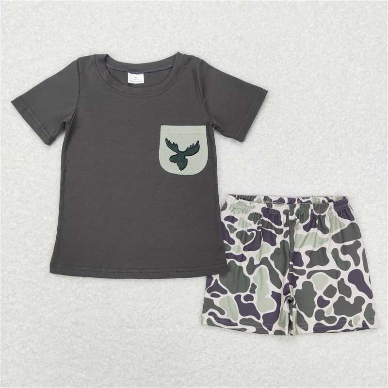 RTS BSSO0302  Elk camouflage pocket brown short sleeve shorts set