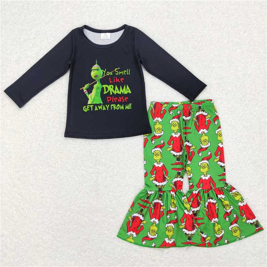 GLP0999 drama grinch letter black long sleeve green pants suit