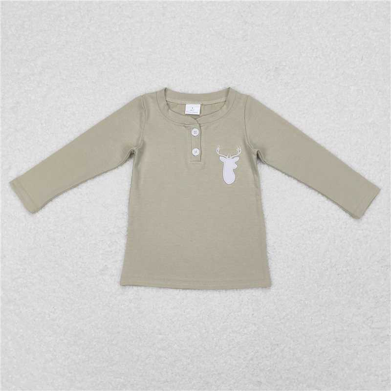 GT0352 Embroidered deer head light green long-sleeved top