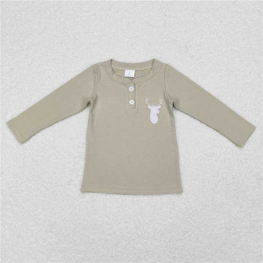 GT0352 Embroidered deer head light green long-sleeved top