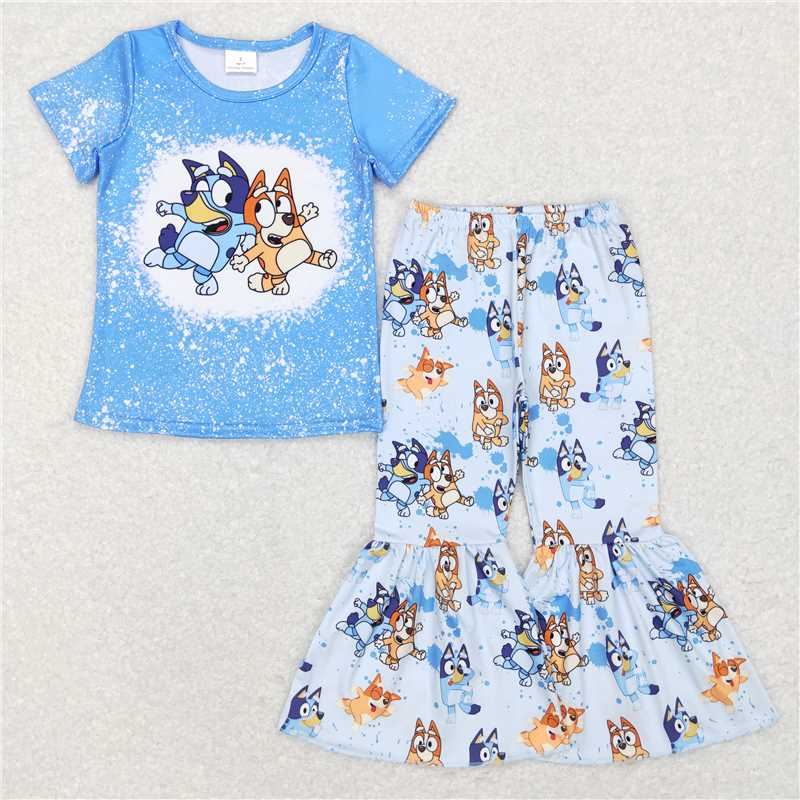 GSPO1059 Girls blue blue short sleeve pants suit