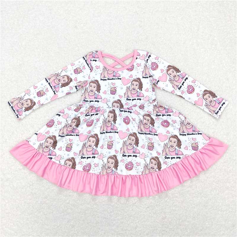 RTS NO MOQ Baby Girl Clothes Valentine Long-sleeved dress