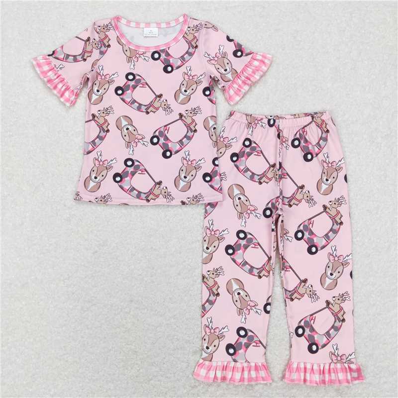 RTS NO MOQ Baby Girl Pocket Short Sleeve Top Pants Pajamas Set