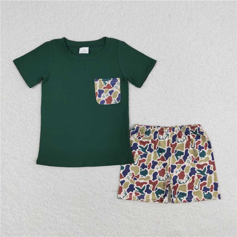 RTS NO MOQ Baby boy clothes camouflage Short Sleeve shorts Suit