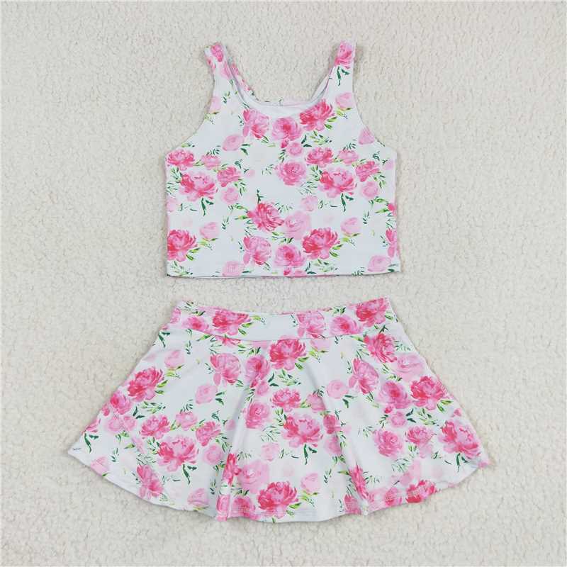 RTS NO MOQ Colorful sleeveless culottes suit Pink floral sleeveless culottes suit  Blue flower white sleeveless culottes suit