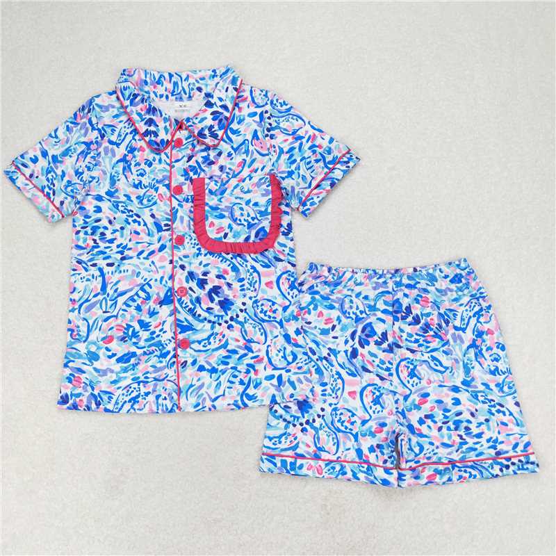 RTS NO MOQ Adult Girls European and American Female Singer Printed Button Cardigan Short Sleeve Shorts Pajama Set