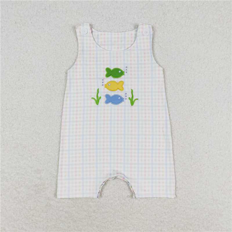 RTS NO MOQ Girls clothes embroidery fish short sleeve Clothes Sets romper