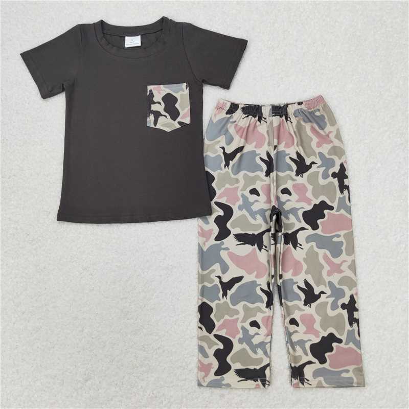 RTS NO MOQ Baby Boys Pocket Short Sleeve Top Camouflage Pants Set