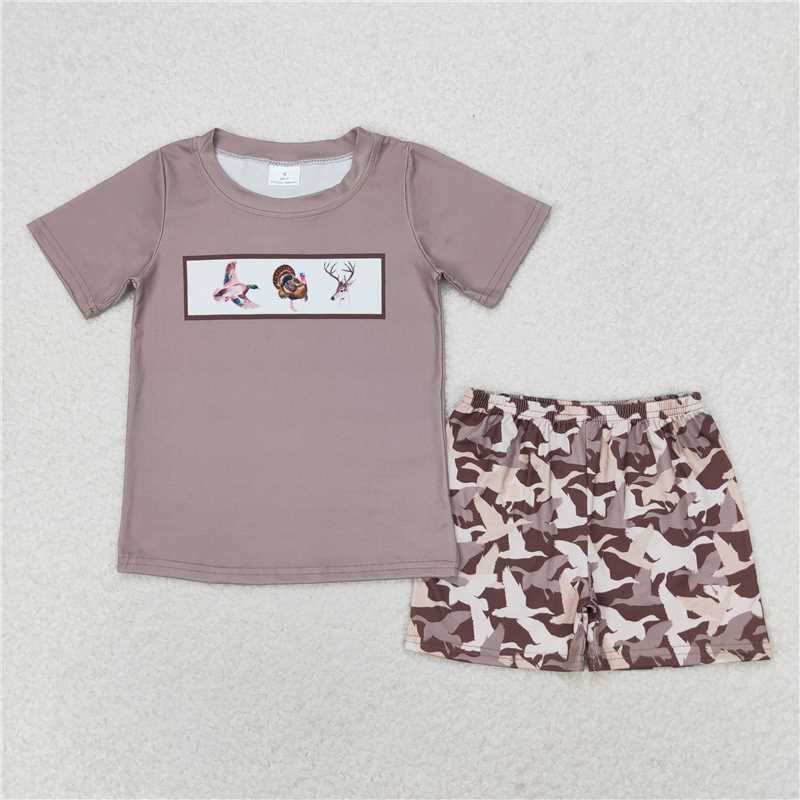 RTS NO MOQ GSD1272 BSSO0953 Brown Duck Print Suspender Dress & Short Sleeve Shorts Set