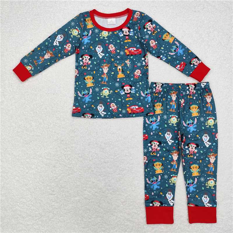 RTS NO MOQ BLP0747 LR0782 Baby Boys Christmas cartoon mouse pattern dark green long-sleeved trousers suit & romper