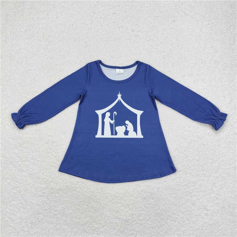 RTS NO MOQ  BT0774 GT0642 Navy Blue Nativity Long Sleeve Top: Boys & Girls