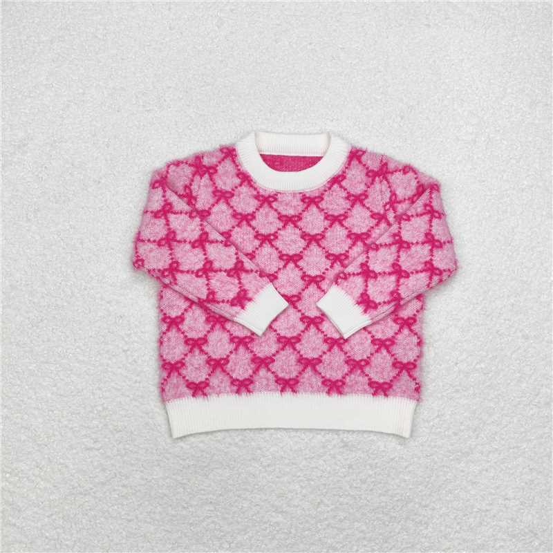 RTS NO MOQ Baby Girls Bow Pink Long Sleeve Sweater