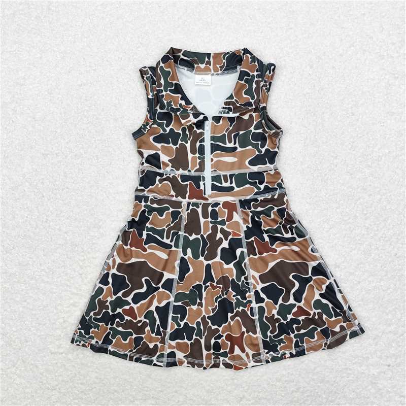 RTS NO MOQ GSD1383 Military green camouflage zipper yoga sleeveless dress