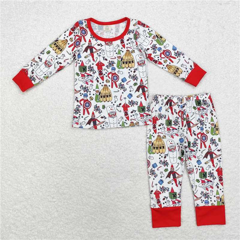 RTS NO MOQ GLP1778 BLP0722 Boys Girls Christmas Shield Knight & Snowman Gloves Long Sleeve Set