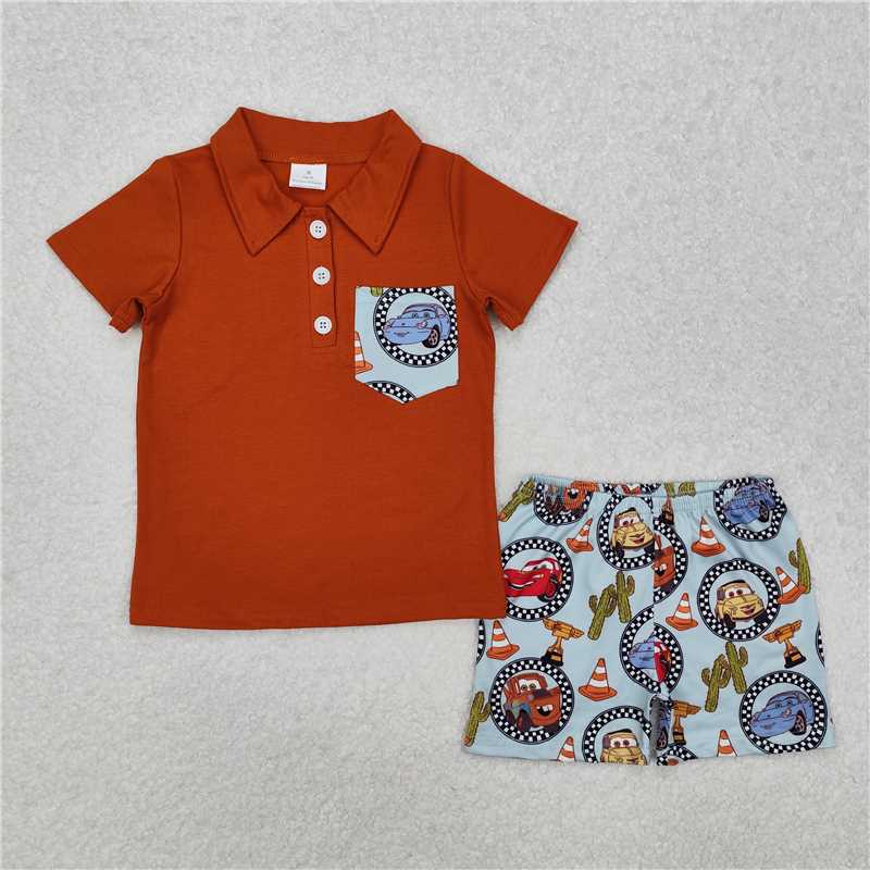 RTS NO MOQ Baby boy clothes cars Short Sleeve shorts Suit