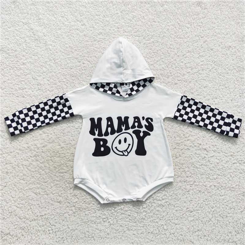 RTS NO MOQ Baby Boys Plaid Hooded Long Sleeve Cropped Romper Mixed Sizes