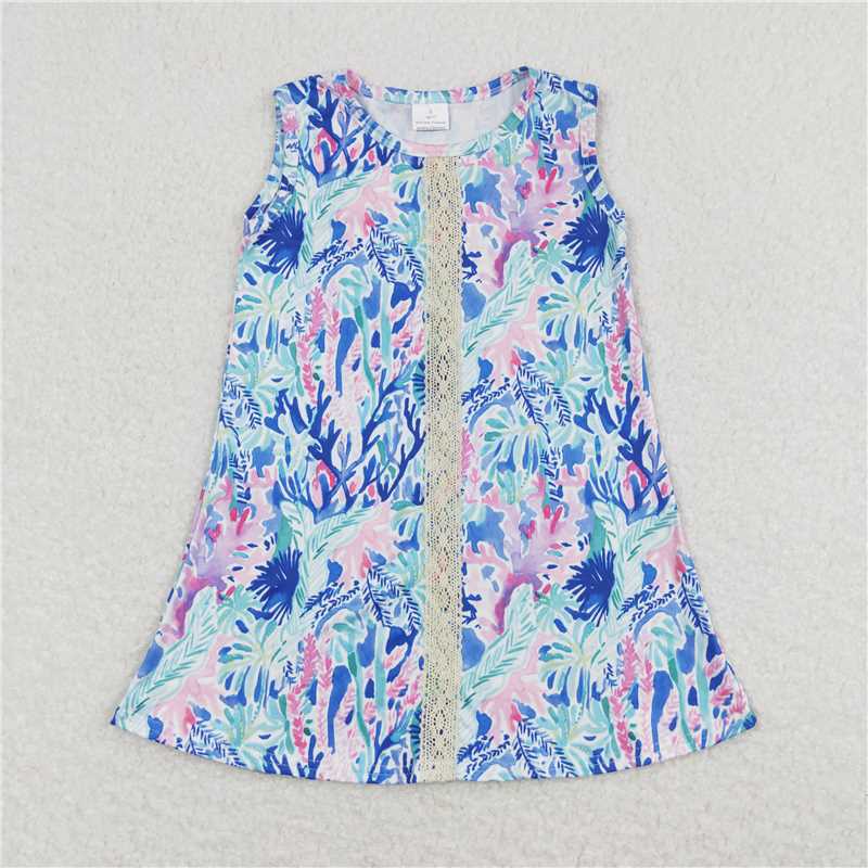RTS GSD0949 GSSO0812 Floral pattern sleeveless dress Blue Lace Sleeveless Floral Pattern Shorts Set