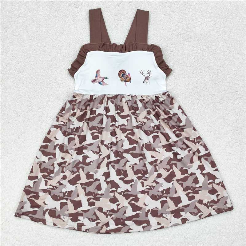 RTS NO MOQ GSD1272 BSSO0953 Brown Duck Print Suspender Dress & Short Sleeve Shorts Set