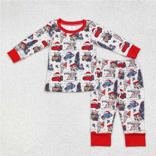 rts no moq BLP0595 cars Christmas cartoon car Christmas tree long-sleeved trousers pajamas set