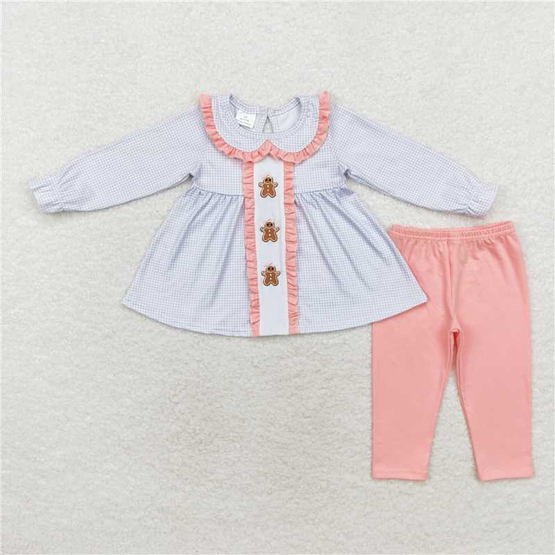 RTS NO MOQ Sibling baby girl clothes Christmas Pink Pleated Doll Collar Light Purple Striped Long Sleeve Suit & Dress
