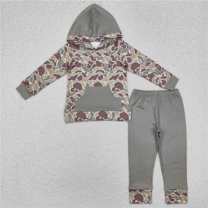 RTS NO MOQ Baby Boys  Camo Hooded Top Pants Clothes Sets