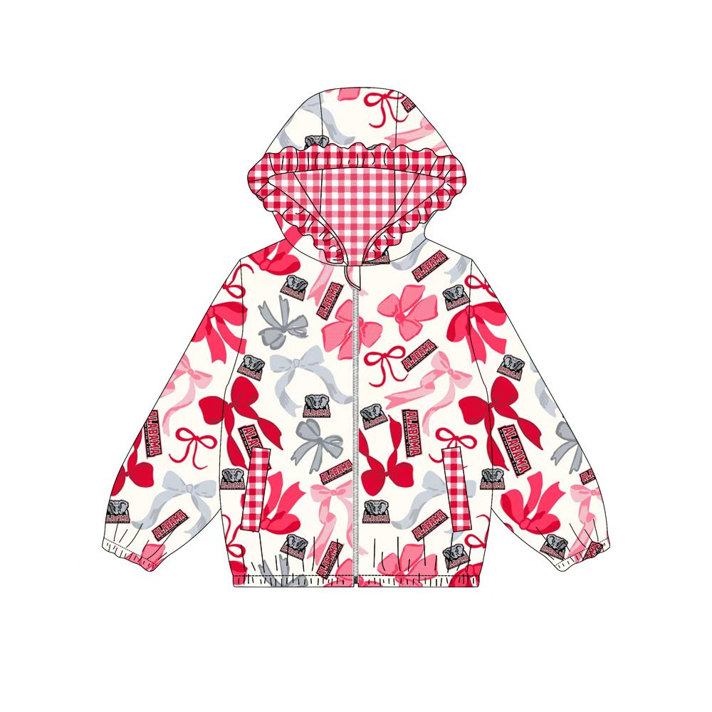Custom moq 8 mix size milk silk summer team baby girls clothes bow red hooded long sleeve top-25.9.18