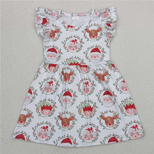 G4-4-4;'./ Wreath Santa Claus Deer White Flying Sleeve Dress