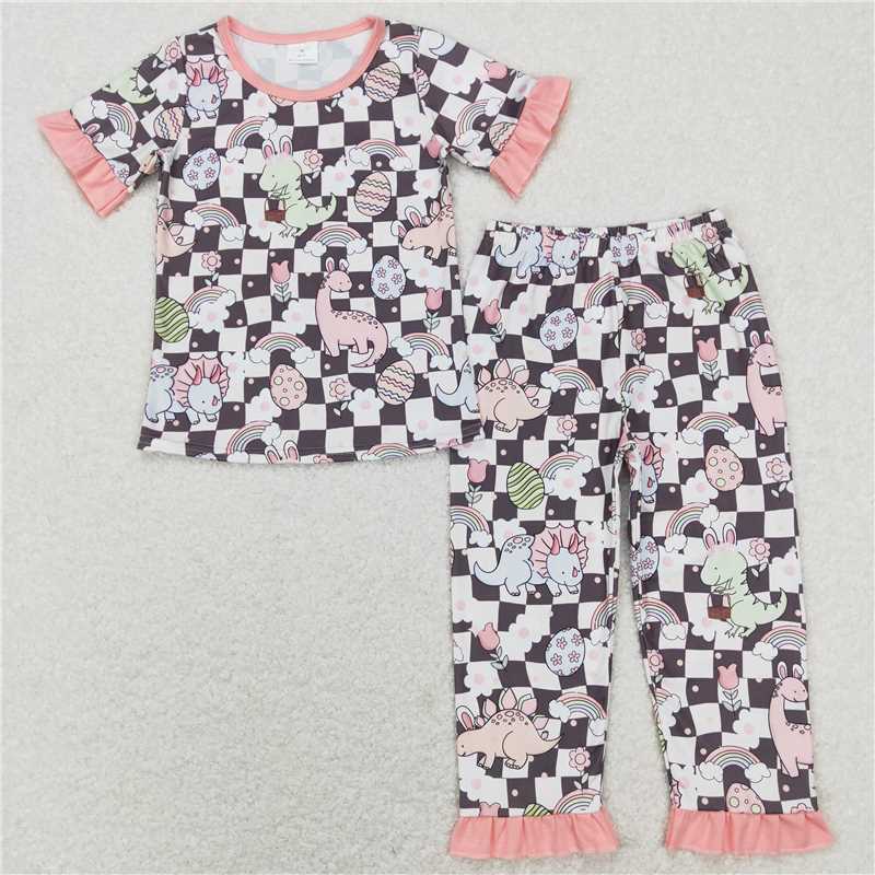 RTS NO MOQ Baby Girl Pocket Short Sleeve Top Pants Pajamas Set