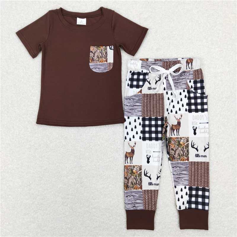 RTS NO MOQ Baby Boys Pocket Short Sleeve Top Camouflage Pants Set