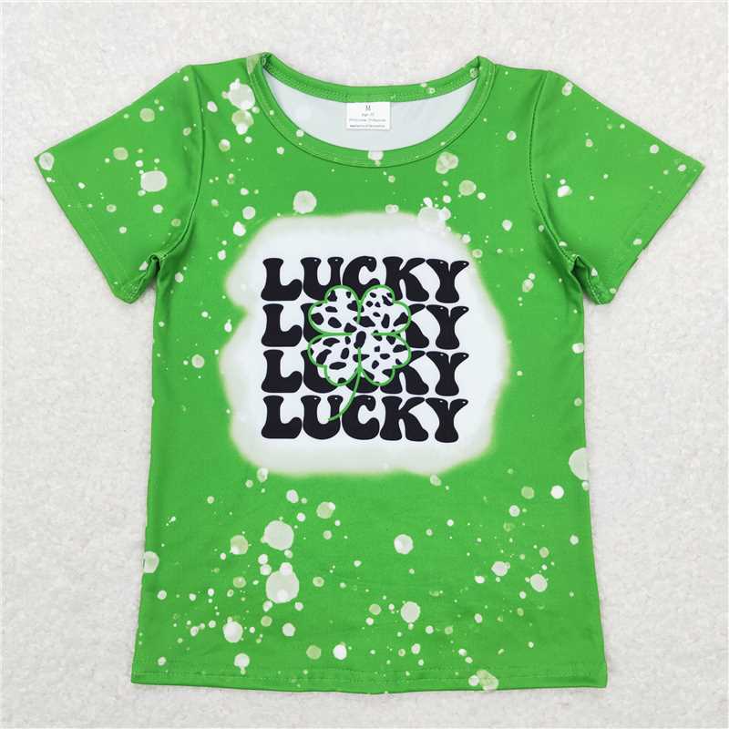 RTS NO MOQ St. Patrick's Four Leaf Clover Short Sleeve Top