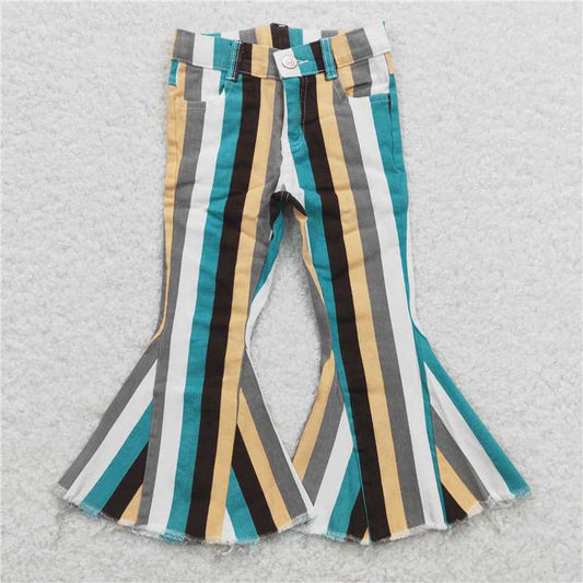 RTS SALES NO MOQ G6-10-3‘\’ Blue, yellow and gray striped jeans