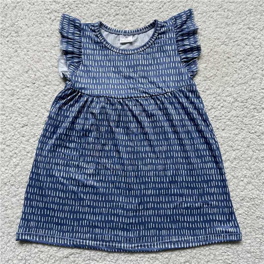 Sales no moq G6-2-4;'/; 白色竖点蓝色飞袖裙G6-2-4;'/; White vertical dots blue flying sleeves dress