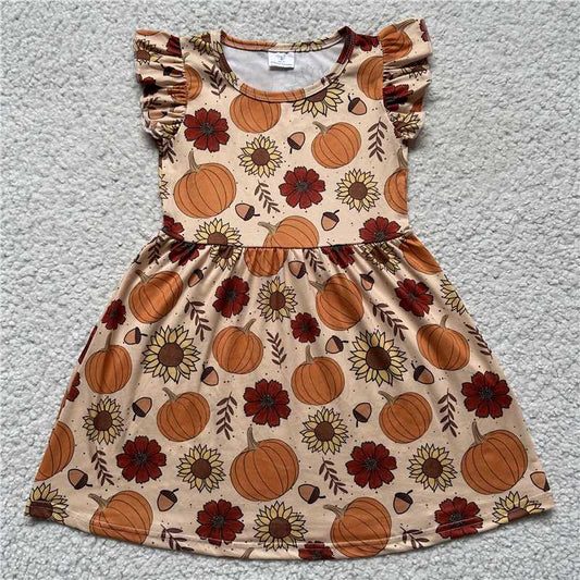 Sales no moq G6-2-1.;'/ Pumpkin flower yellow flying sleeves dress