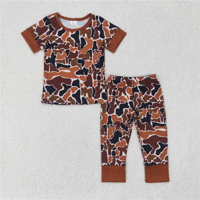 RTS NO MOQ Baby Boys Dark Camouflage Short Sleeve Pants Set