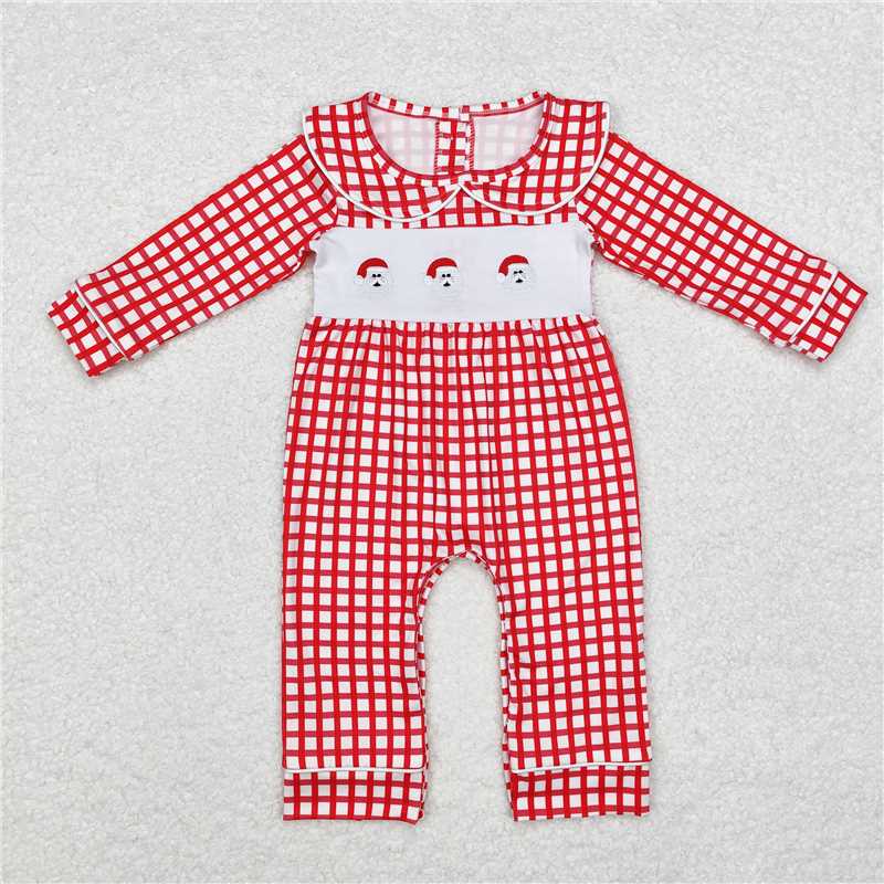 RTS NO MOQ LR1263 GLD0612 LR1068 Santa Claus Red Plaid Long Sleeve Dress & Romper