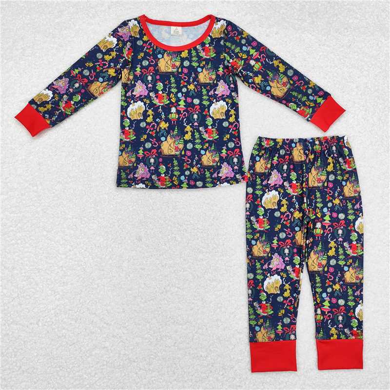 RTS NO MOQ Baby Boy Christmas Bamboo Top Bell Pants Pajamas Clothes Sets