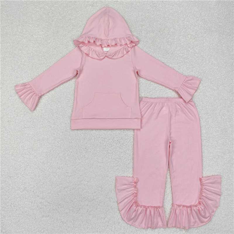 RTS NO MOQ Baby Girl cotton hoodedTop Bell Pants Clothes Sets